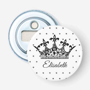 Queen crown floral black white beautiful vintage bottle opener