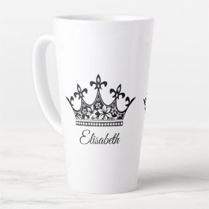 Queen crown floral black white beautiful vintage latte mug