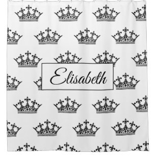 Queen crown floral black white beautiful vintage shower curtain