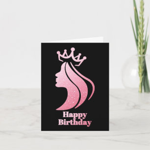Queen Crown Pink Glitter Black Happy Birthday Card
