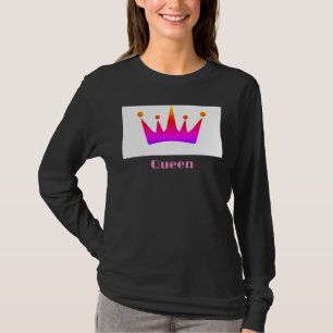 Queen Custom Text Crown Image Black Long Sleeve T-Shirt