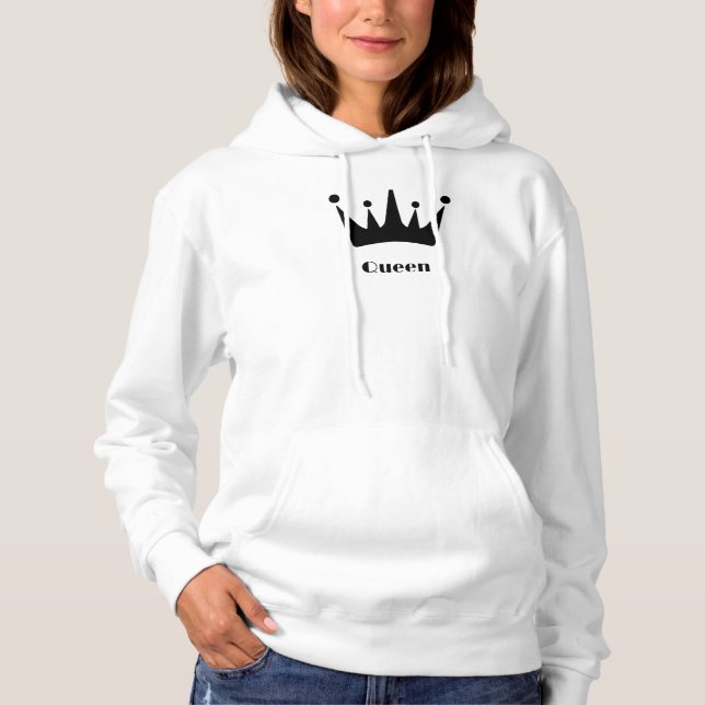 Queen Custom Text Crown White Hoodies Sweatshirts (Front)