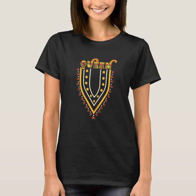 Queen Dashiki Print Kente Pattern African American T-Shirt (Front)