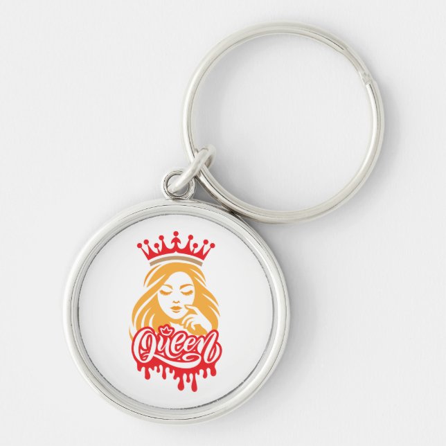 Queen Design – Elegant Royal Crown Typography for  Key Ring (Front)