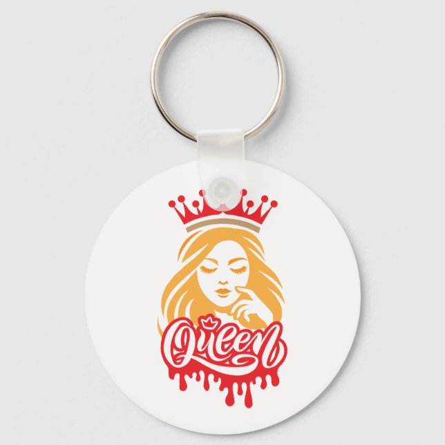 Queen Design – Elegant Royal Crown Typography for  Key Ring (Front)