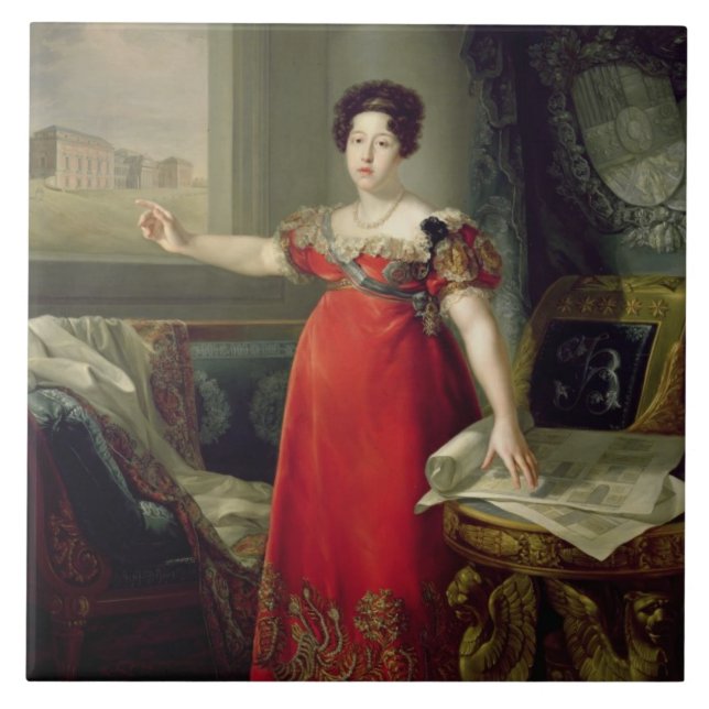 Queen Dona Maria Isabel de Braganza, 1829 (oil on Tile (Front)