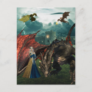Queen Dragons Wyvern Fire Breathing Castle Postcard