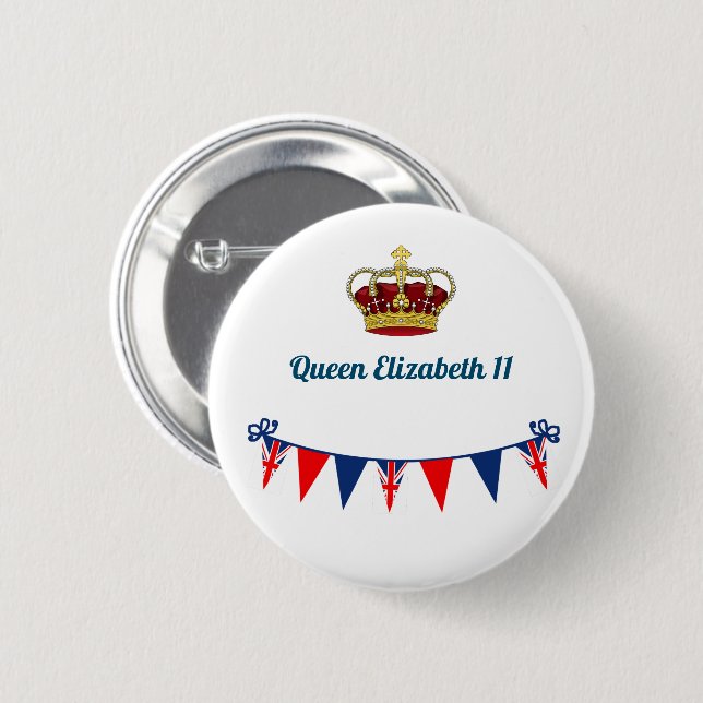 Queen Elizabeth 11  Blue White and Red Button (Front & Back)