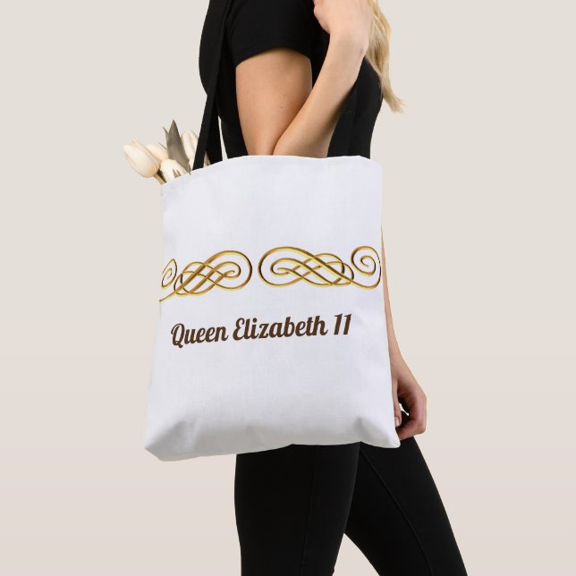 Queen Elizabeth 11 Gold Tote Bag (Close Up)