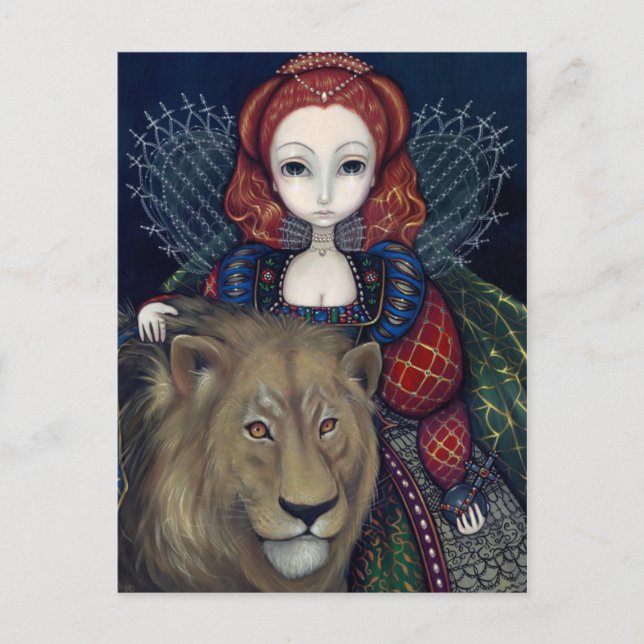 "Queen Elizabeth and a Lion" Postcard (Front)