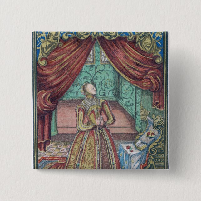 Queen Elizabeth I at Prayer, frontispiece 15 Cm Square Badge (Front)