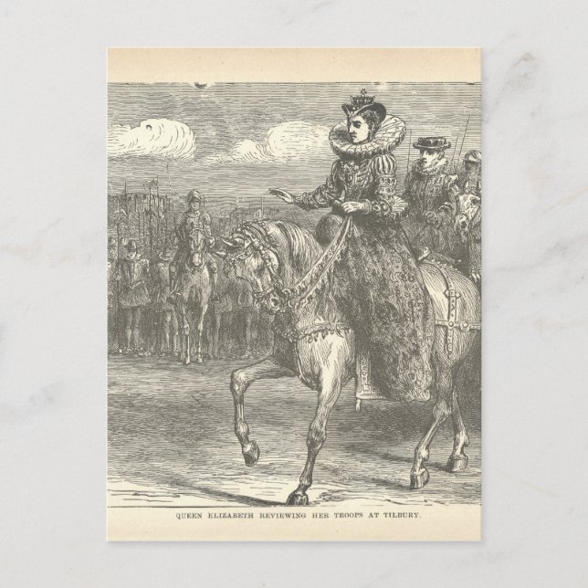 Queen Elizabeth I at Tilbury Antique Engraving Postcard (Front)