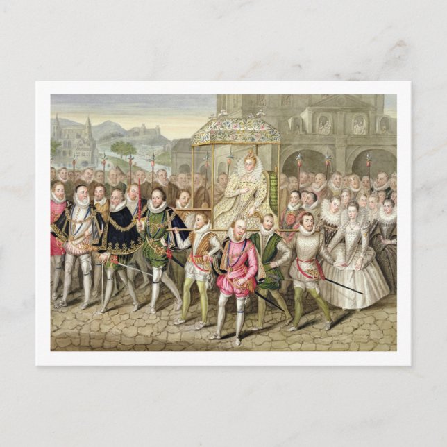 Queen Elizabeth I in procession with her Courtiers Postcard (Front)
