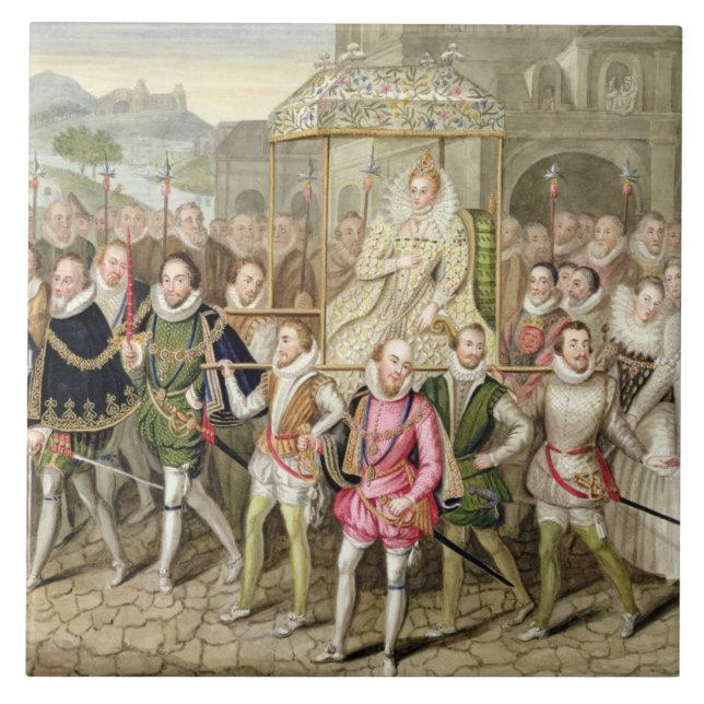Queen Elizabeth I in procession with her Courtiers Tile (Front)