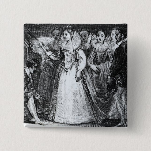 Queen Elizabeth I  Knighting Francis Drake 15 Cm Square Badge (Front)