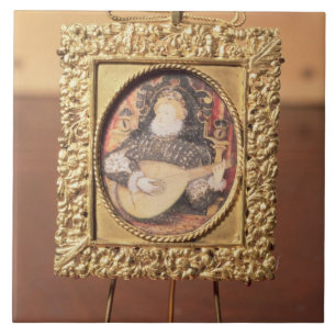 Queen Elizabeth I playing the lute (miniature incl Tile