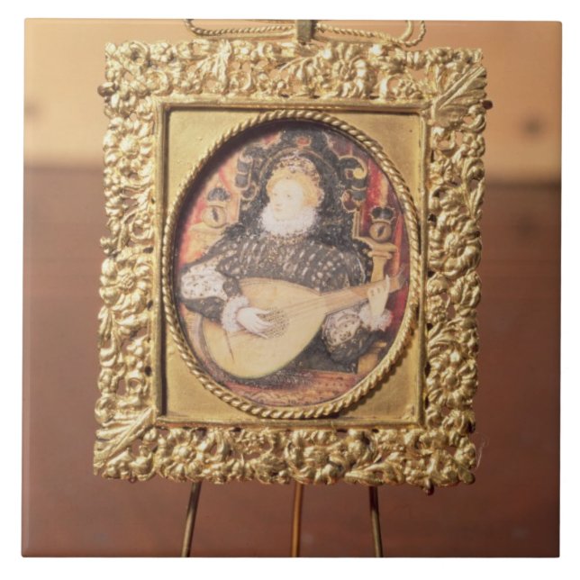 Queen Elizabeth I playing the lute (miniature incl Tile (Front)
