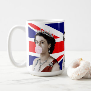 Queen Elizabeth II blowing pink bubble gum Coffee Mug