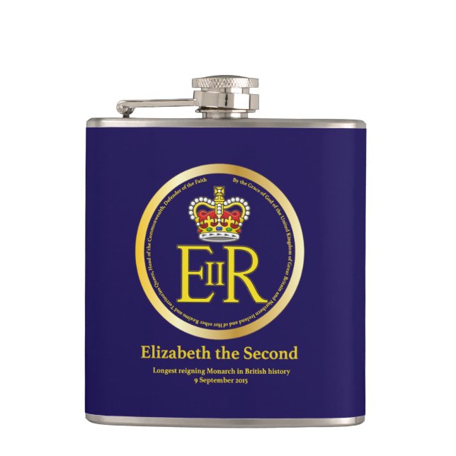 Queen Elizabeth II Longest Reign Hip Flask (Front)