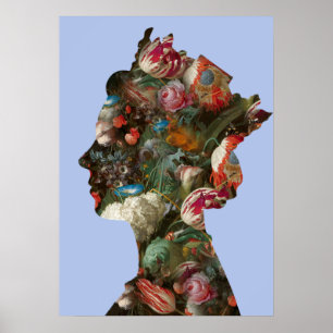 Queen Elizabeth II Silhouette Flowers Large Poster