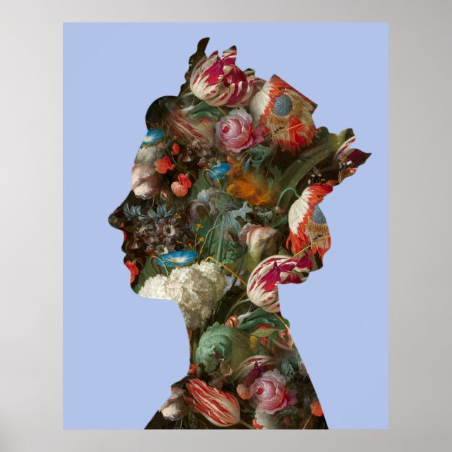 Queen Elizabeth II Silhouette Flowers Large  Poster (Front)