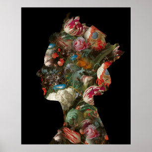 Queen Elizabeth II Silhouette Flowers Large Poster
