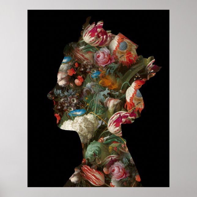 Queen Elizabeth II Silhouette Flowers Large Poster (Front)