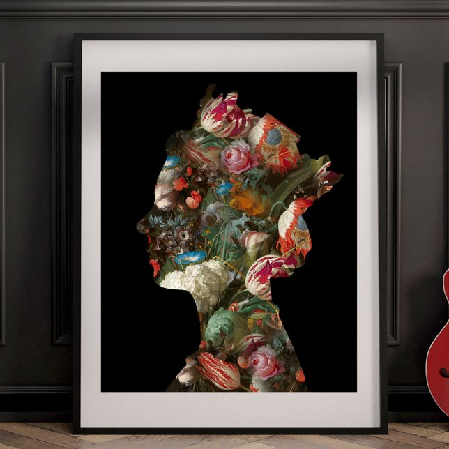 Queen Elizabeth II Silhouette Flowers Medium Poster (Creator Uploaded)