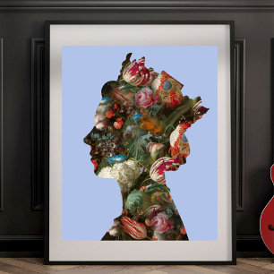Queen Elizabeth II Silhouette Flowers Small Poster