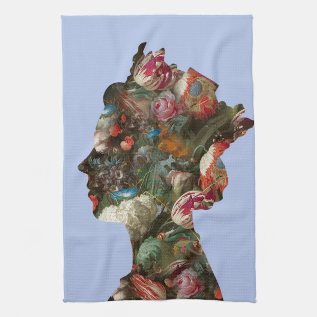 Queen Elizabeth II Silhouette Flowers  Tea Towel (Vertical)