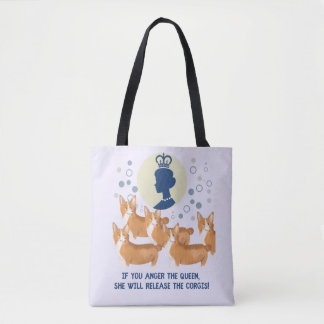 Queen Elizabeth & Whimsical Brigade Of Corgi Dogs Tote Bag