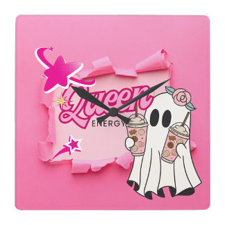 Queen Energy Ghost and Coffee Square Wall Clock