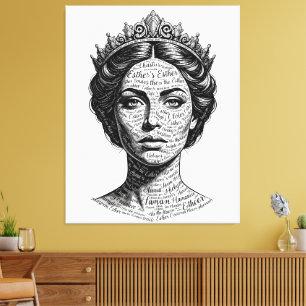 Queen Esther Calligraphy Portrait - Vintage Script Canvas Print
