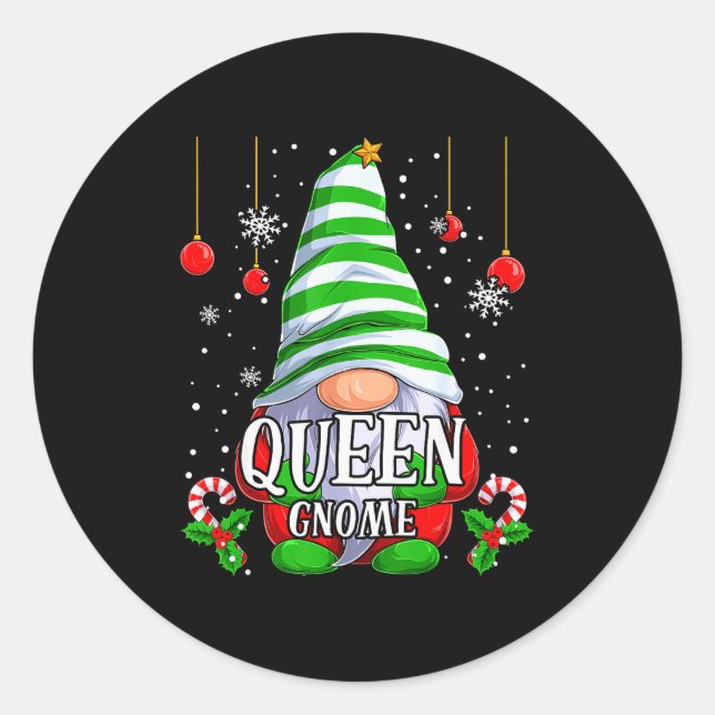 Queen Gnome Christmas Pajamas Matching Family Grou Classic Round Sticker (Front)