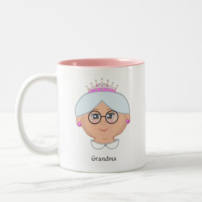 Queen Grandma, Mum, Aunty, Teacher & Heart Two-Tone Coffee Mug (Left)