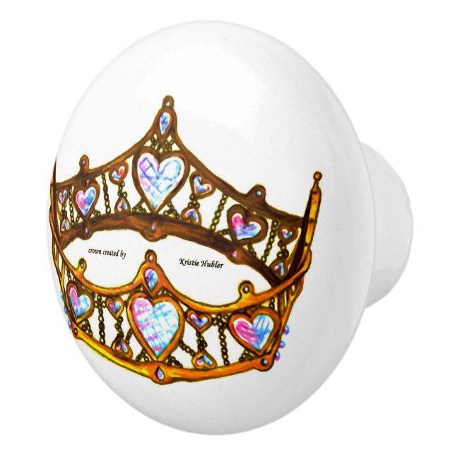 queen heart gold crown tiara ceramic drawer knob (Right)