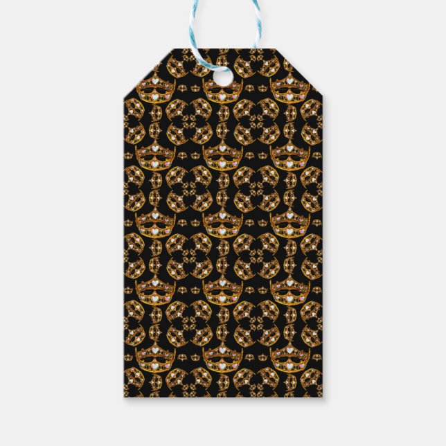 Queen hearts gold crown tiara black gift tag (Front)
