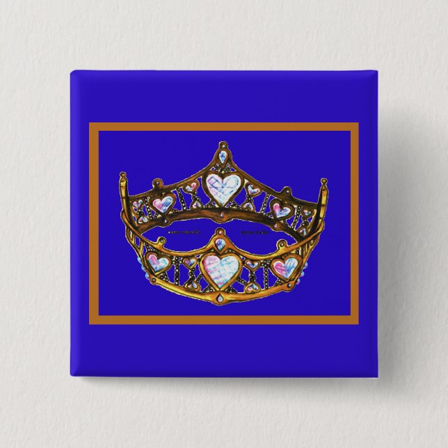 Queen Hearts Gold Crown Tiara blue violet button (Front)
