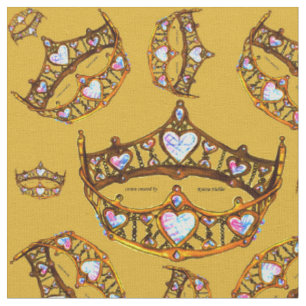 Queen Hearts Gold Crown Tiara pattern goldenrod Fabric