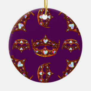 Queen Hearts Gold Crown Tiara pattern royal purple Ceramic Tree Decoration