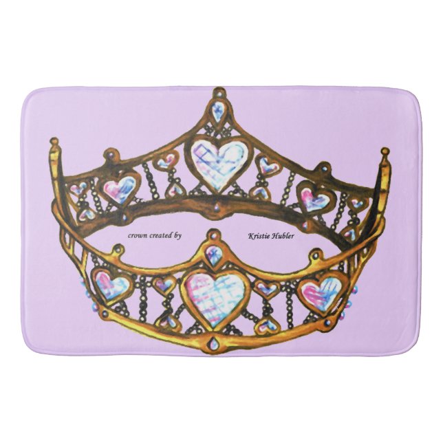 Queen Hearts Gold Crown Tiara pink lilac bath mat (Front)