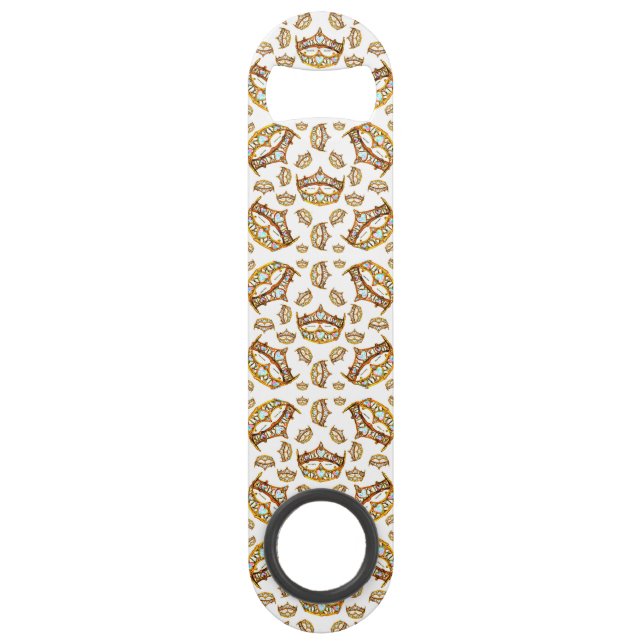 Queen hearts gold crown tiara white bottle opener (Front)