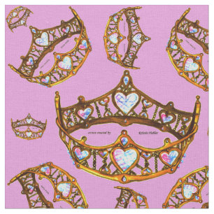 Queen Hearts Gold Crowns Tiaras pink lilac fabric