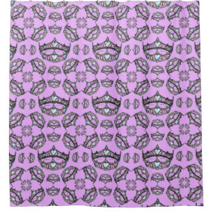 Queen Hearts Silver Small Crown Tiara Pink Lilac Shower Curtain