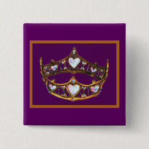 Queen Hearts Yellow Gold Crown Tiara royal purple 15 Cm Square Badge