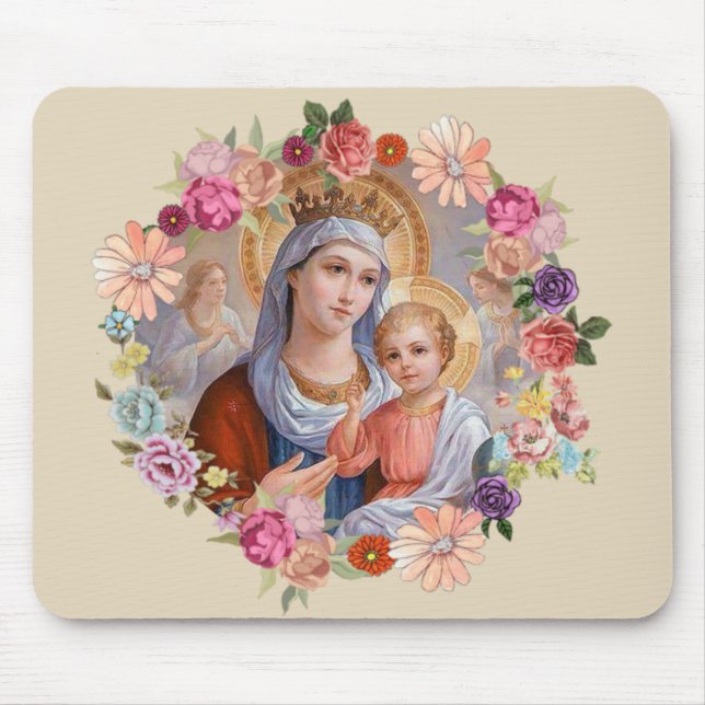 Queen Heaven Baby Jesus Angels Flowers Roses Mouse Mat (Front)