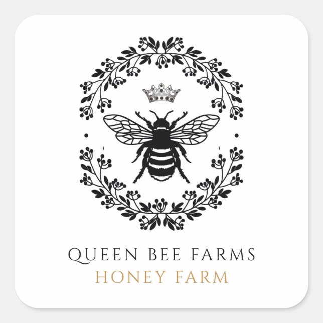 Queen Honey Bee Black White Gold Product Labels (Front)