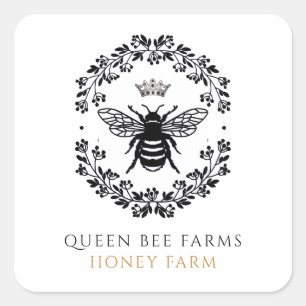 Queen Honey Bee Black White Gold Product Labels