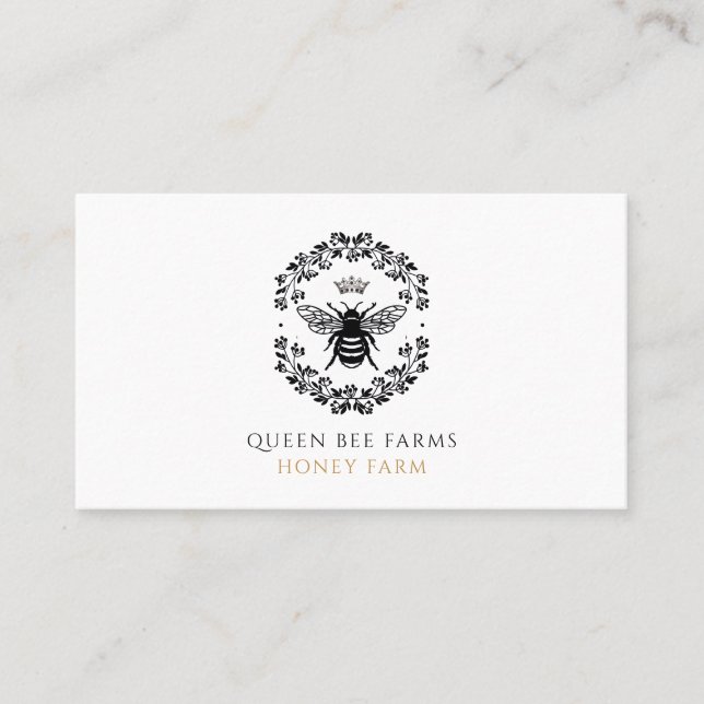 Queen Honey Bee Crown Black White Gold Apiary  Business Card (Front)