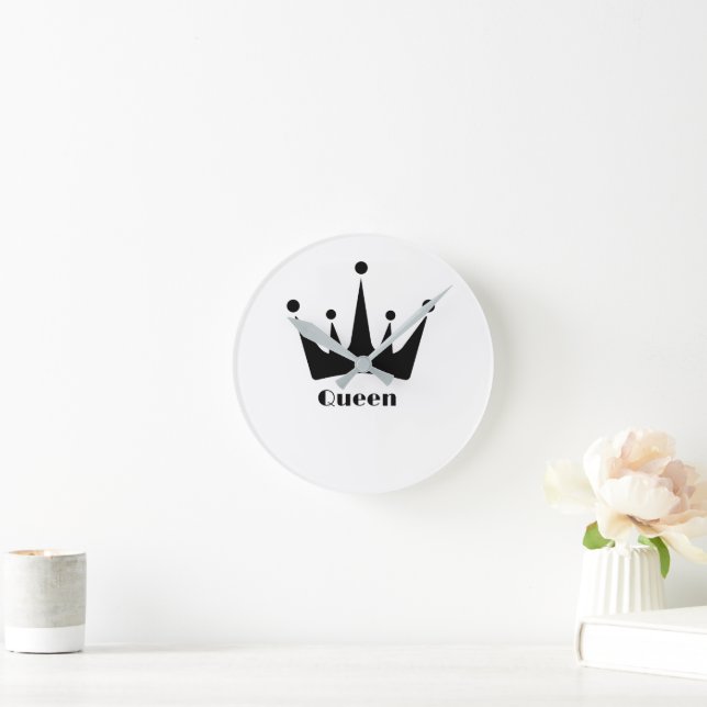 Queen Inspired Black Crown Decorative Wall Time  Round Clock (Home)